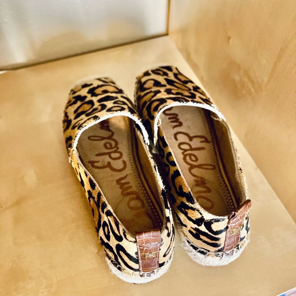 Sam Edelman Khloe genuine calf hair leopard print espadrille flats size 6.5 - Picture 4 of 9